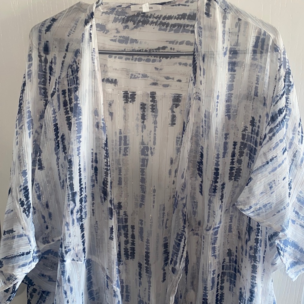 Sheer white, blue and gold kimono